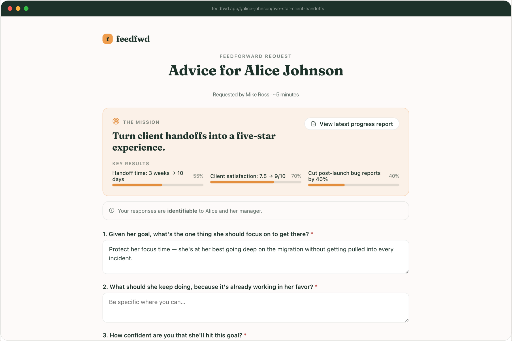 Advisor feedforward form